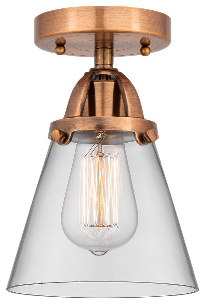 Small Cone Semi-Flush Mount, Antique Copper, Clear, Clear
