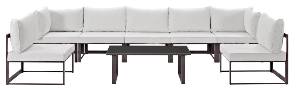 Modway Fortuna 8 Piece Outdoor Patio Sectional Sofa Set, Brown White