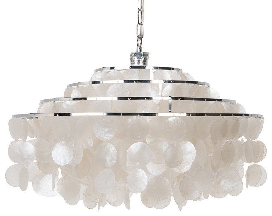 Round Layered Capiz Chandelier, Natural
