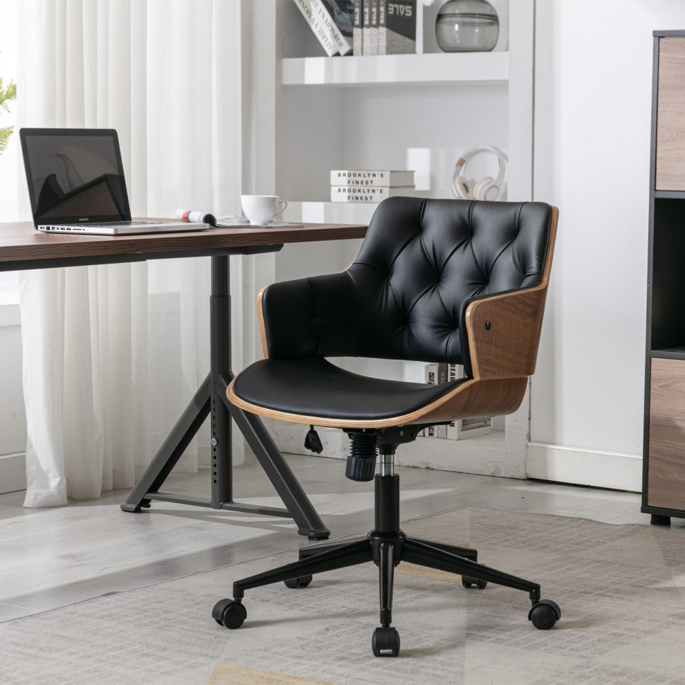 Bentwood Adjustable Office Chair, black PU Leather Upholstery