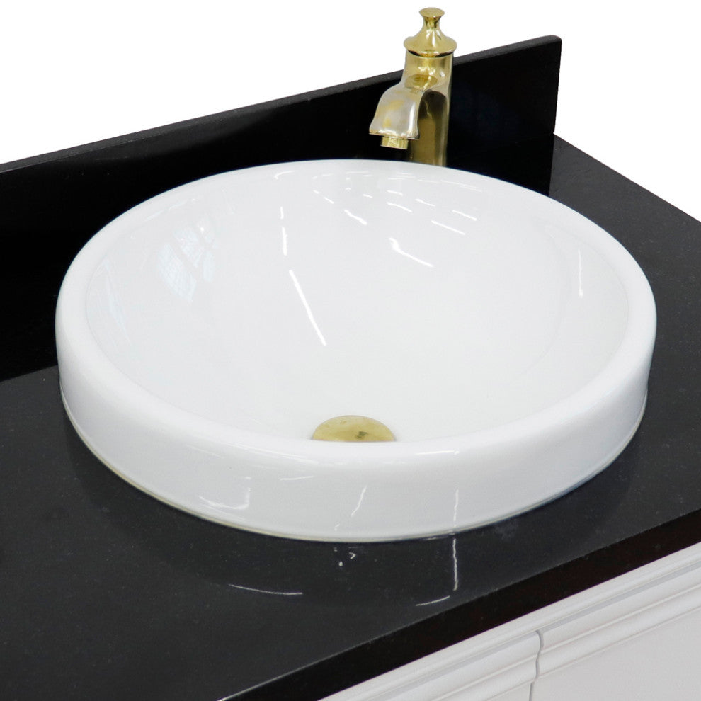 31" Single Vanity, White Finish With Black Galaxy And Round Sink