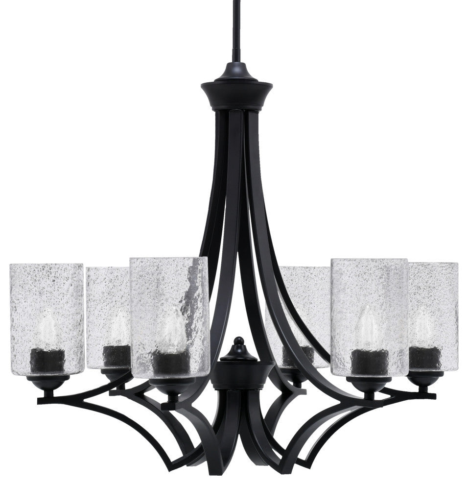 Zilo 6 Light Chandelier, Matte Black Finish With 4" Smoke Bubble Glass