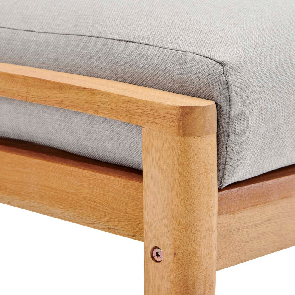 Orlean Outdoor Patio Eucalyptus Wood Ottoman Natural Light Gray