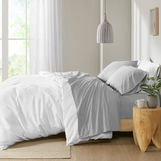 Madison Park Peached Percale Cotton Peached Percale Sheet Set, Grey