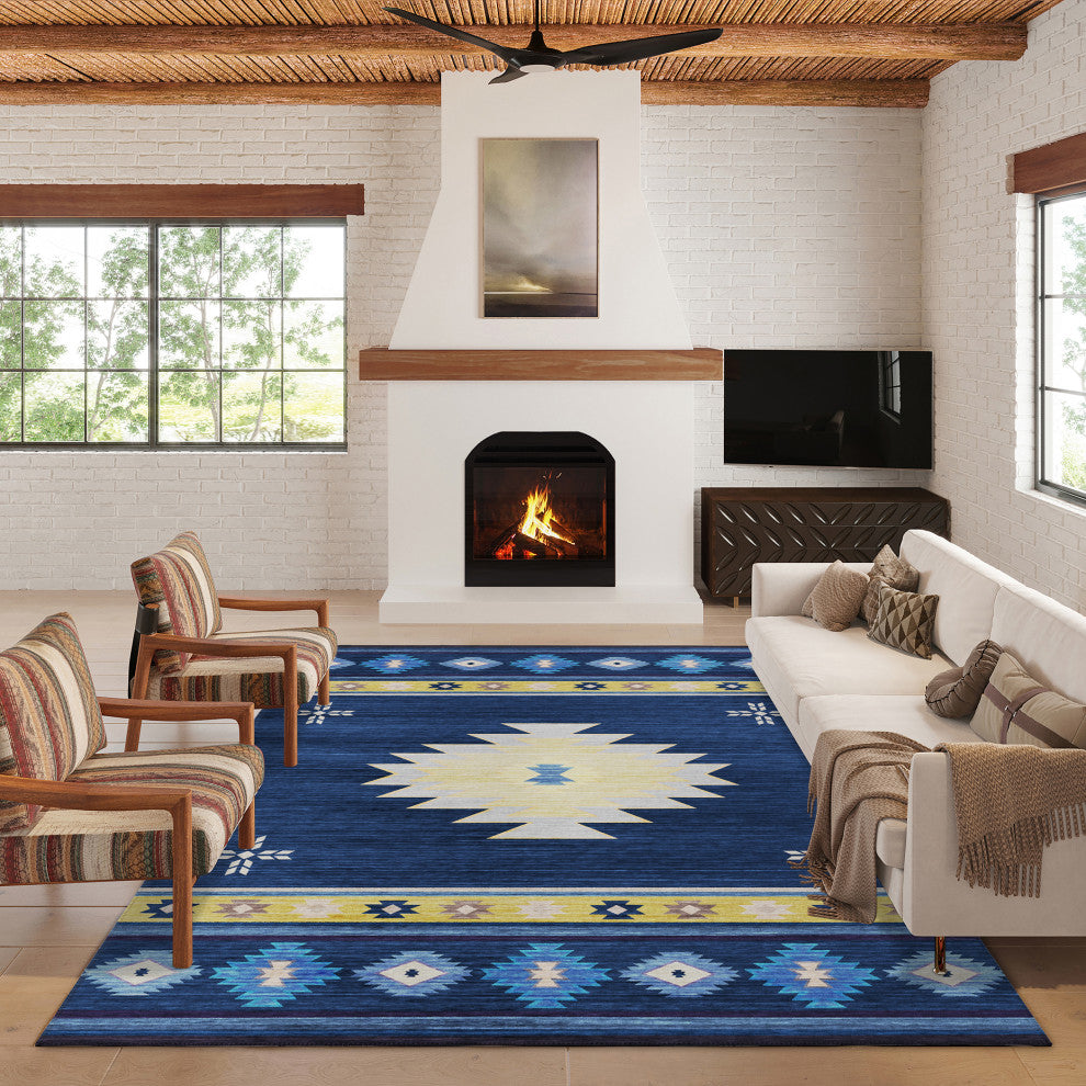 Indoor/Outdoor Phoenix PH4 Navy Machine Washable 9' x 12' Rug