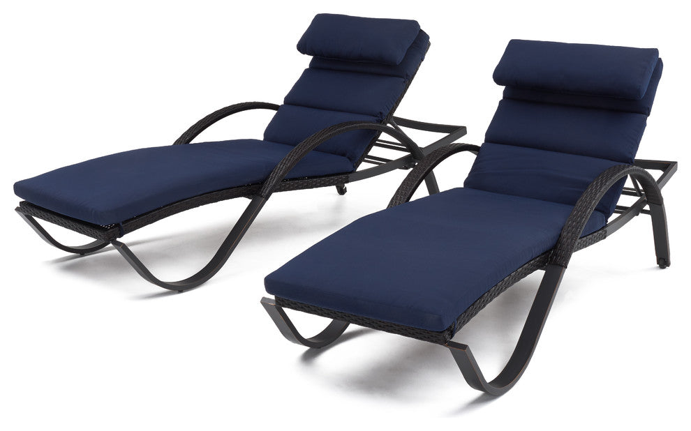 Deco 2 Piece Aluminum Outdoor Patio Chaise Lounges Chair, Navy