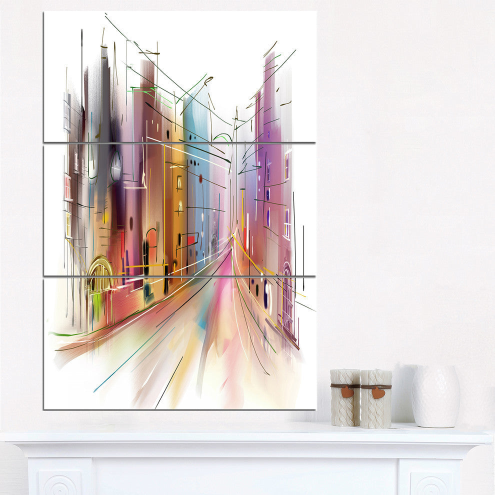 "Road in City Illustration Art" Metal Wall Art, 3 Panels, 28"x36"
