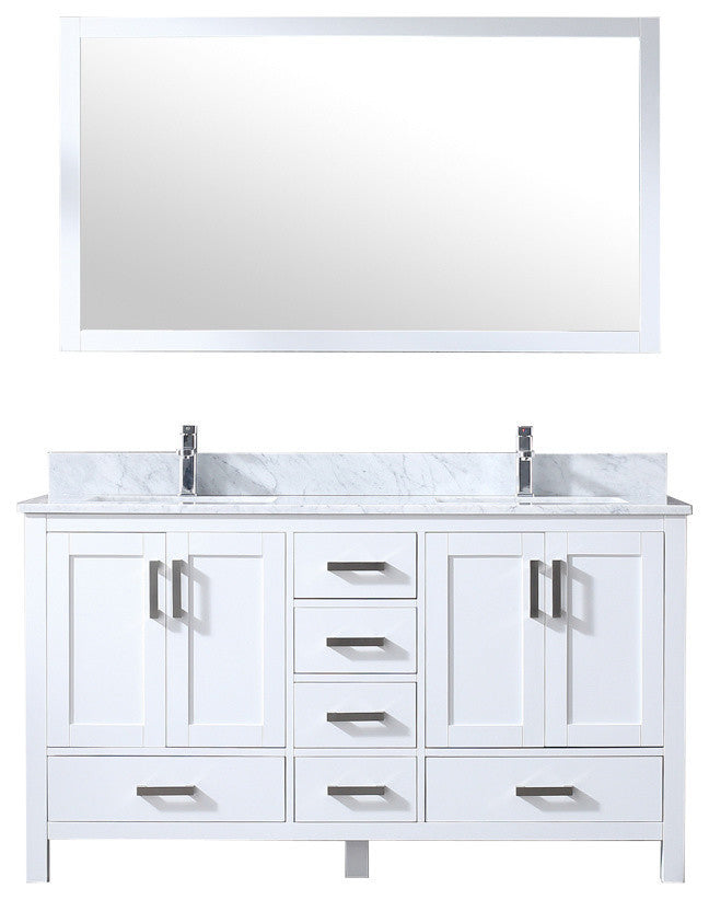 60" Double Vanity With Carrera Marble Top, Sink and 58" Mirror