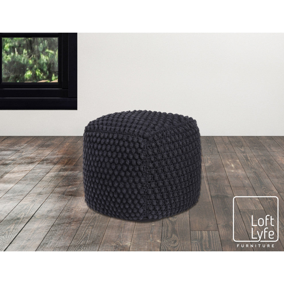 Loft Lyfe Theodora Ottoman, Hand Knitted, Cotton Yarn, Black