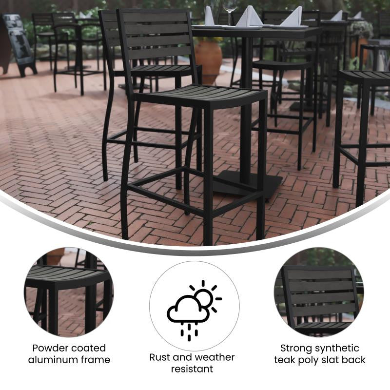Lark Commercial Grade Outdoor Bar Height Stool, Gray Wash