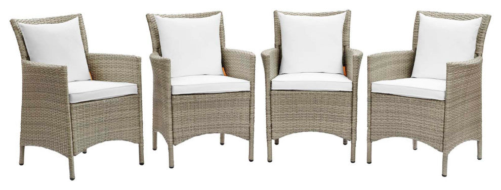 Conduit Outdoor Patio Wicker Rattan Dining Armchair Set of 4 - Light Gray White