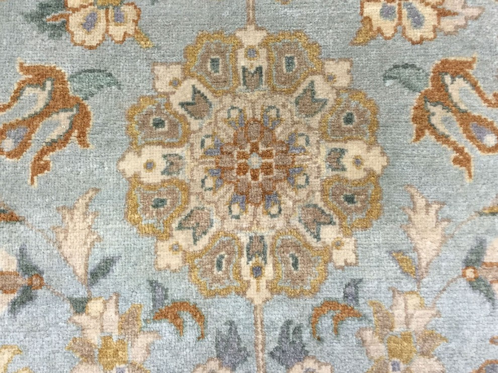 Turkish-Knotted Morvarid Light Blue/Beige Rug, 10'x14'2"