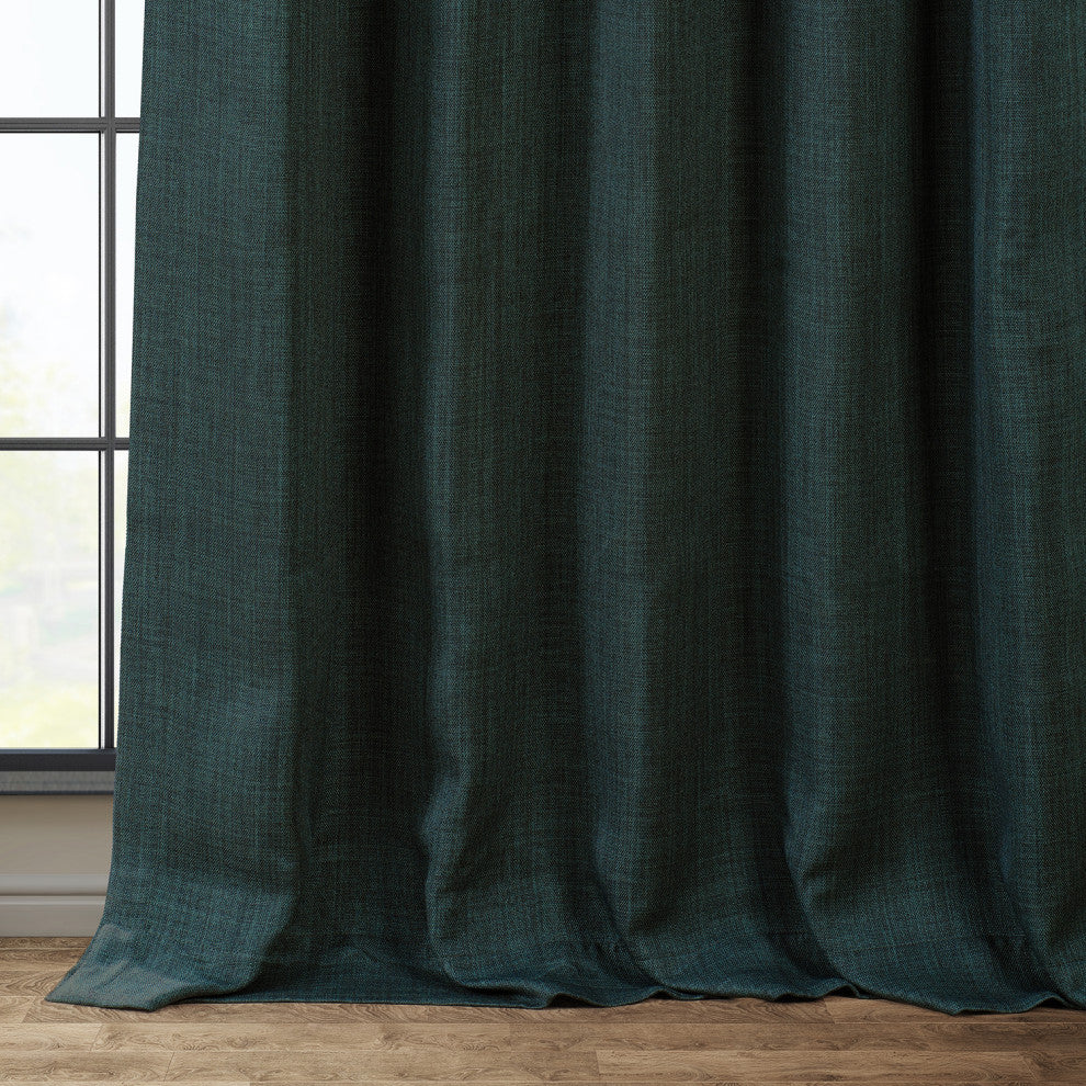 Faux Linen Darkening Curtain Single Panel, Focal Green, 50"x96"