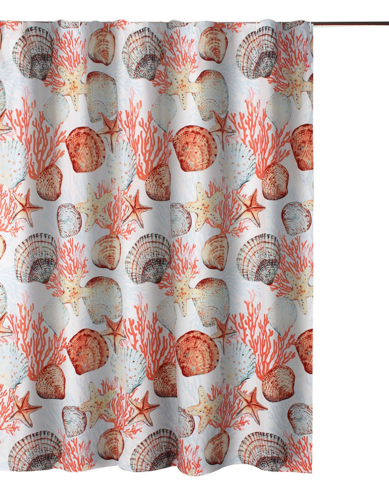 Greenland Home Fashions Beach Days Bath Shower Curtain, Coral 72x72