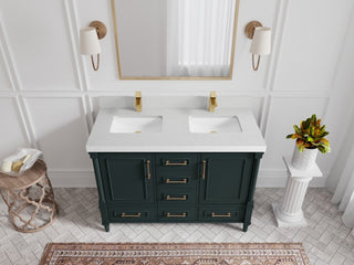 Aberdeen 48" Double Sink Bath Vanity in Dark Forest Green 2" Carrara Quartz