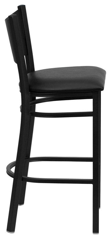 Black Coffee Back Metal Restaurant Barstool, Black Vinyl Seat