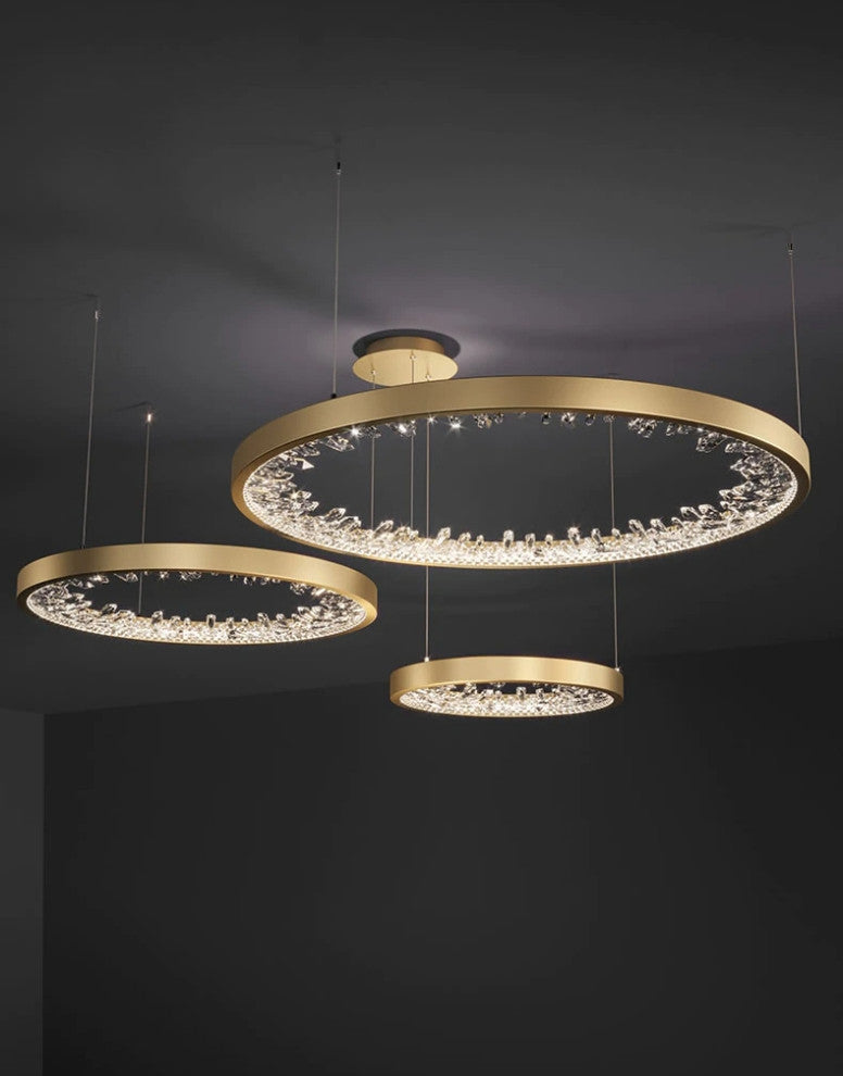 Zeddiani | Gold Rings Led Crystal Chandelier for Bedroom, 3 Rings 7 Bases