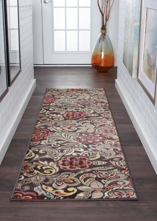 Dilek Transitional Floral Area Rug, Brown, 2'3"x10'