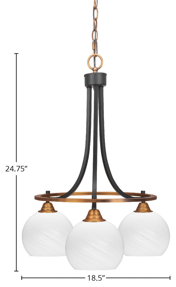 Paramount Downlight 3-Light Chandelier, Matte Black & Brass, 5.75" White Marble