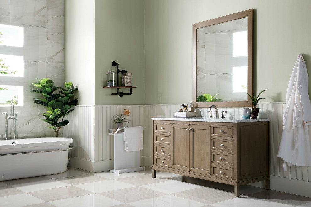 James Martin 305-V60S-WWW-3CAR 60" Single Vanity with Carrara Marble Top