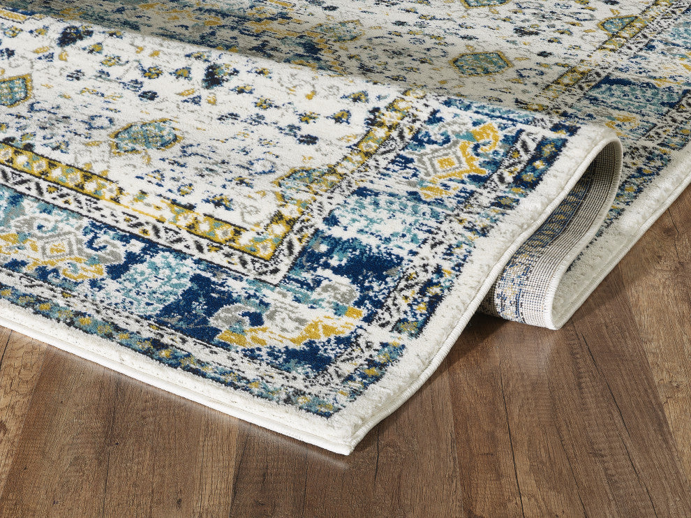 Abani Porto PRT160A Traditional Medallion Blue and Ivory Area Rug