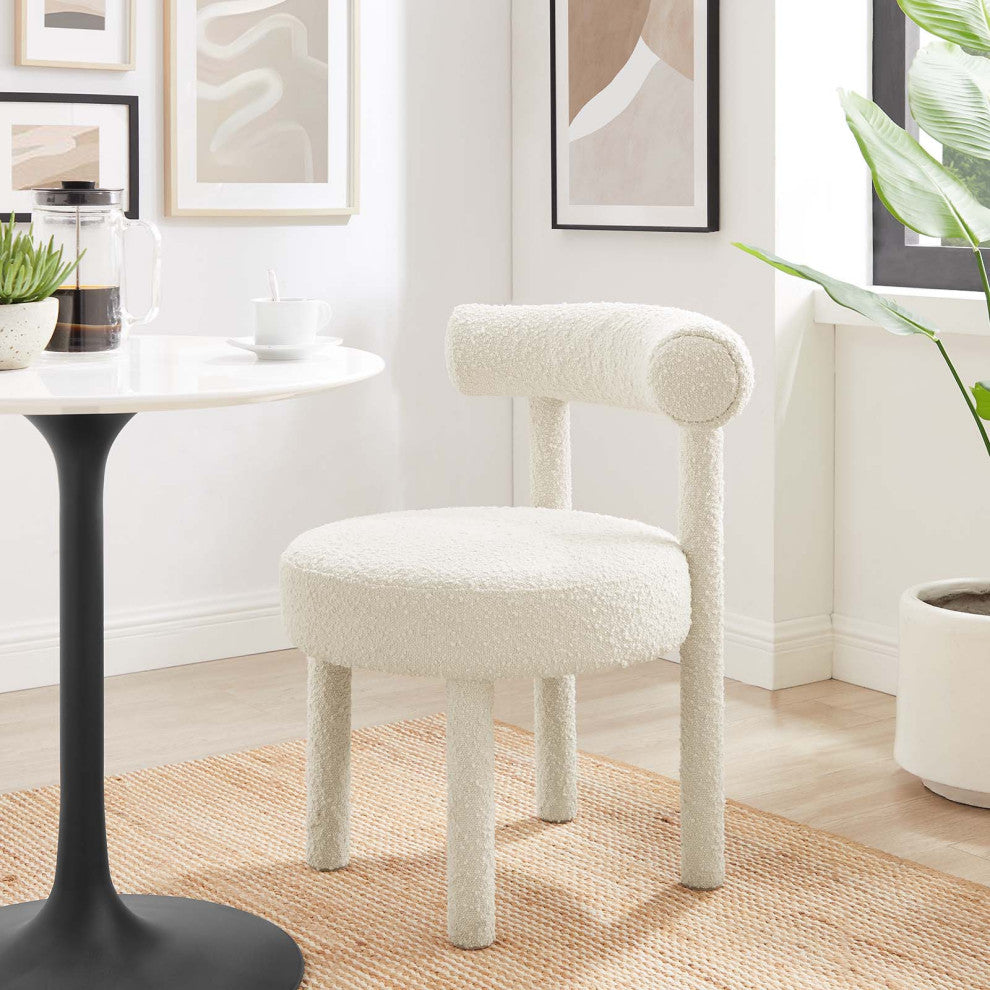 Toulouse Boucle Fabric Dining Chair, Set of 2, Ivory