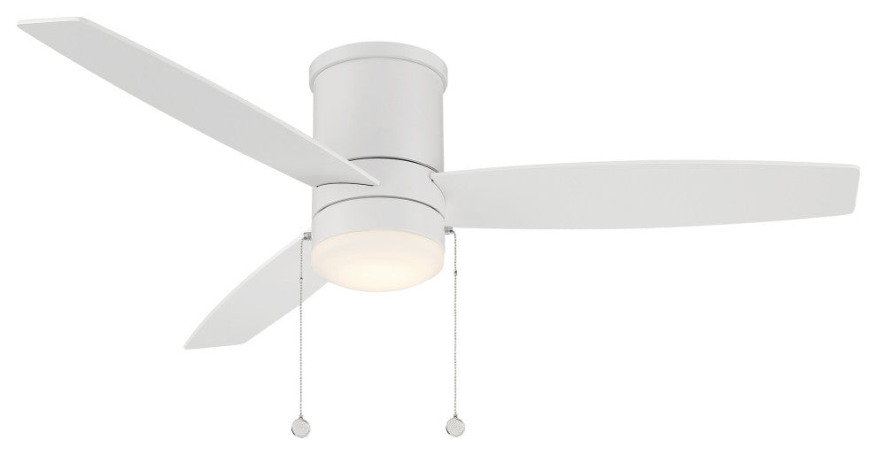 Atlantis 3-Blade Pull Chain Flush Mount Ceiling Fan 52" Matte White, Light Kit