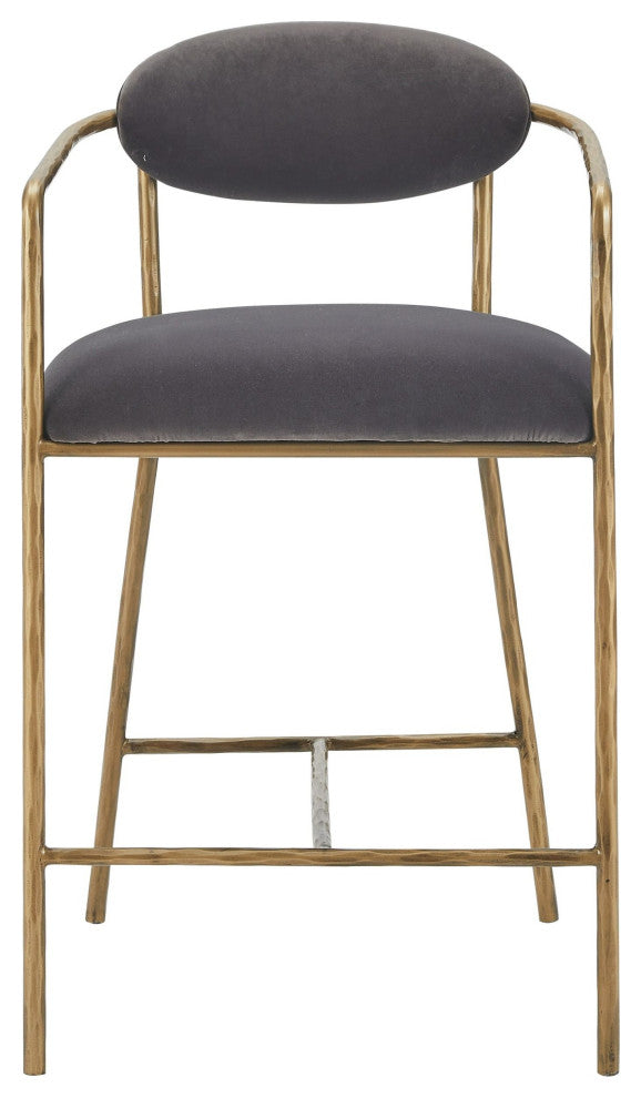 Modrest Baird Modern Grey Velvet, Brass Counter Chair