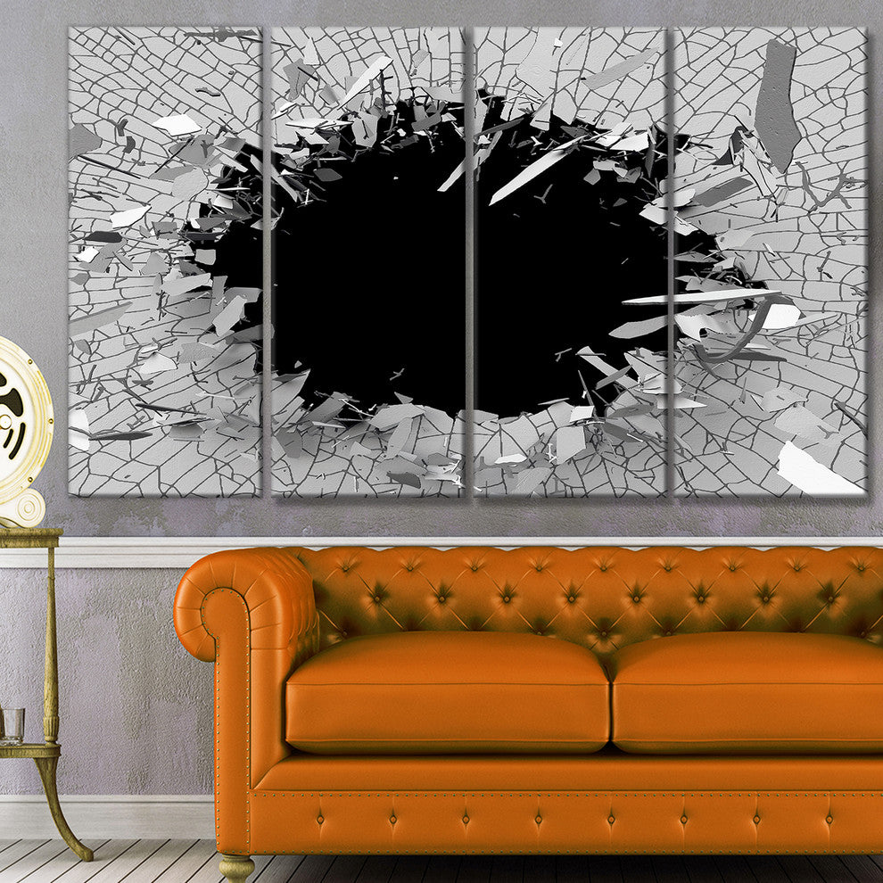 Abstract Broken Wall 3D Design, Abstract Canvas Wall Art, 48"x28", 4 Panels