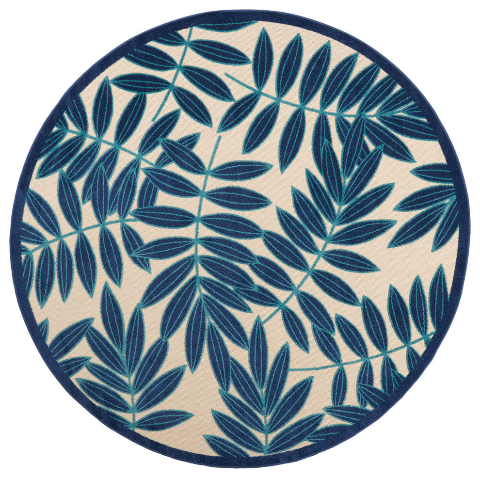 Nourison Aloha 7'10" Round Navy Tropical Area Rug
