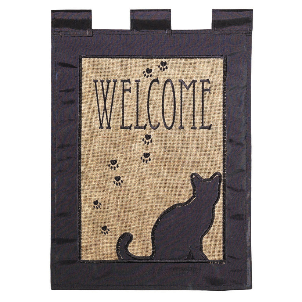 Flag Dbapp Grdn Welcome Cat Burlap 13X18