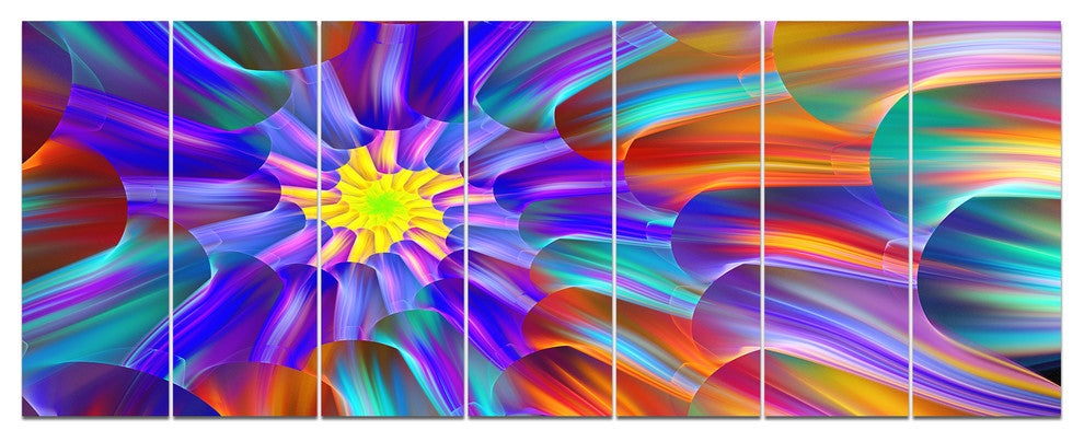 Spectacular Stain Glass with Spirals, Floral Canvas Art Print, 83"x32", 7 Panels