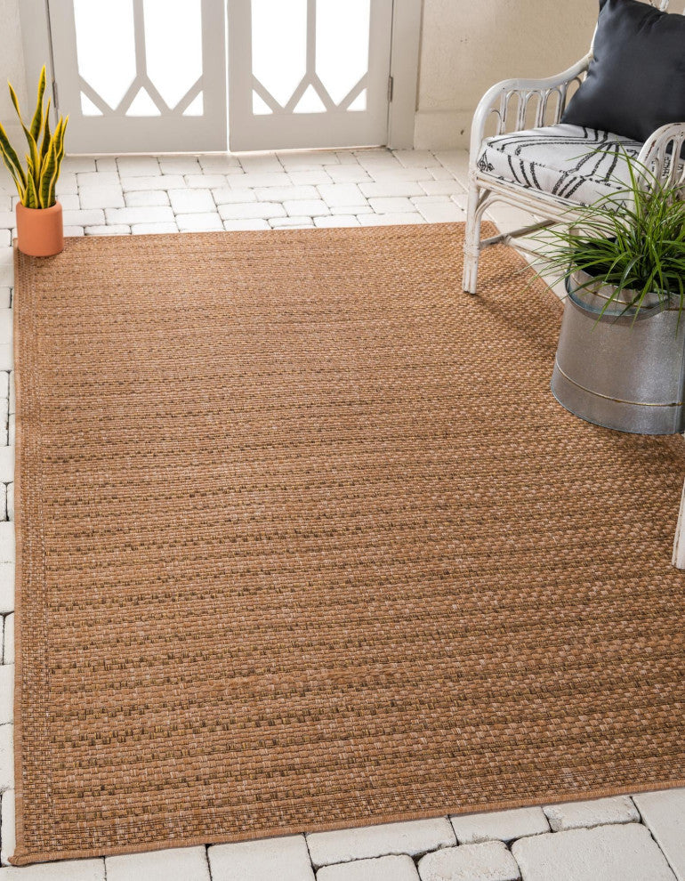 Rug Unique Loom Outdoor Border Light Brown Rectangular 5' 3 x 8' 0