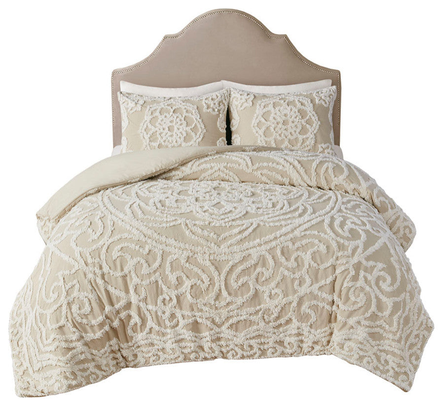 Madison Park Laetitia 3 piece Tufted Cotton duvet cover set, Taupe