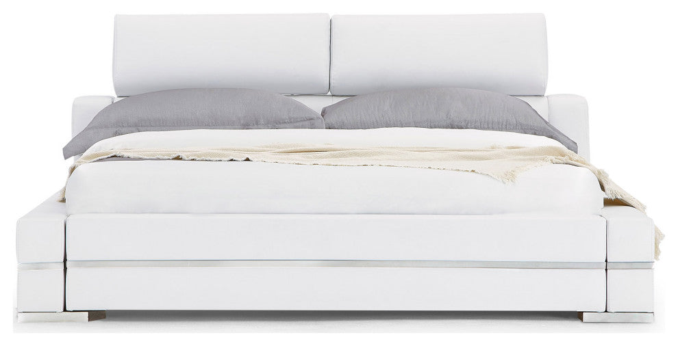 Hera White Leather Platform Bed, California King