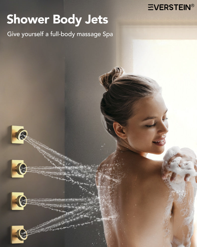 Themostatic Shower System 12" High-Pressure Dual Heads, Brushed Gold