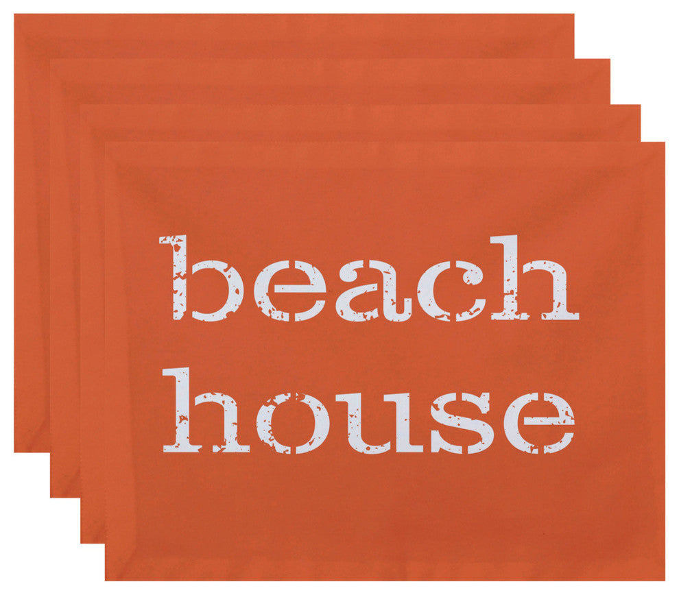 18"x14" Beach House, Word Print Placemat, Coral, Set of 4