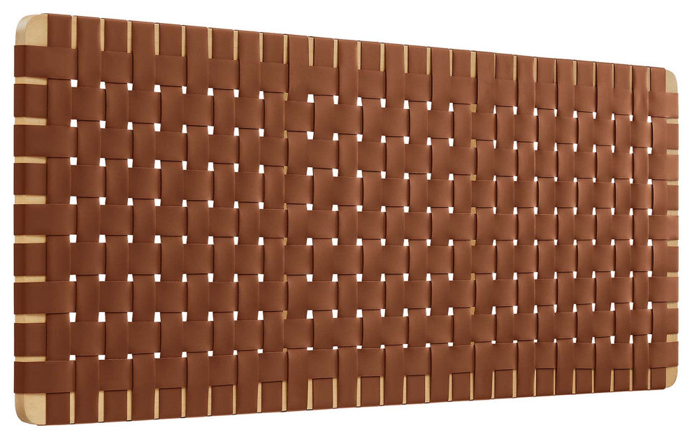 Sparta Weave Wall-Mount Vegan Leather Queen Headboard, Natural Brown