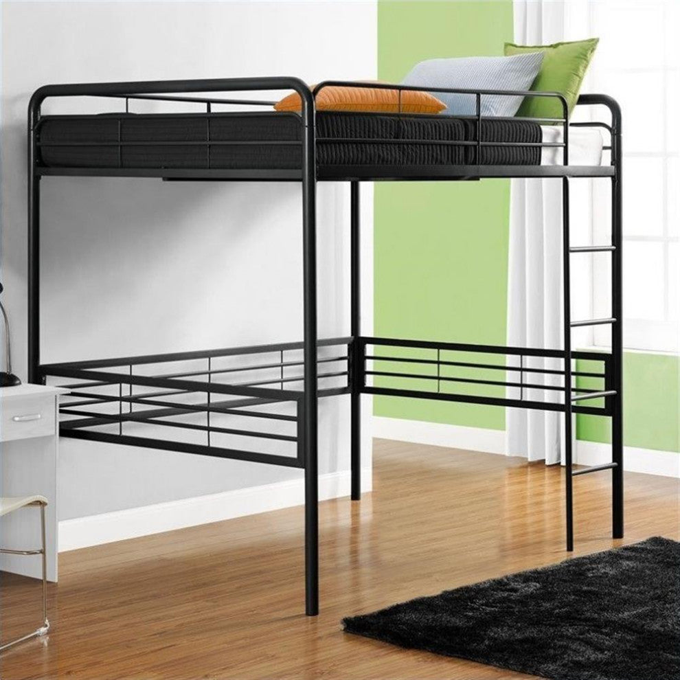 DHP Full-Size Metal Loft Bed with Ladder in Black
