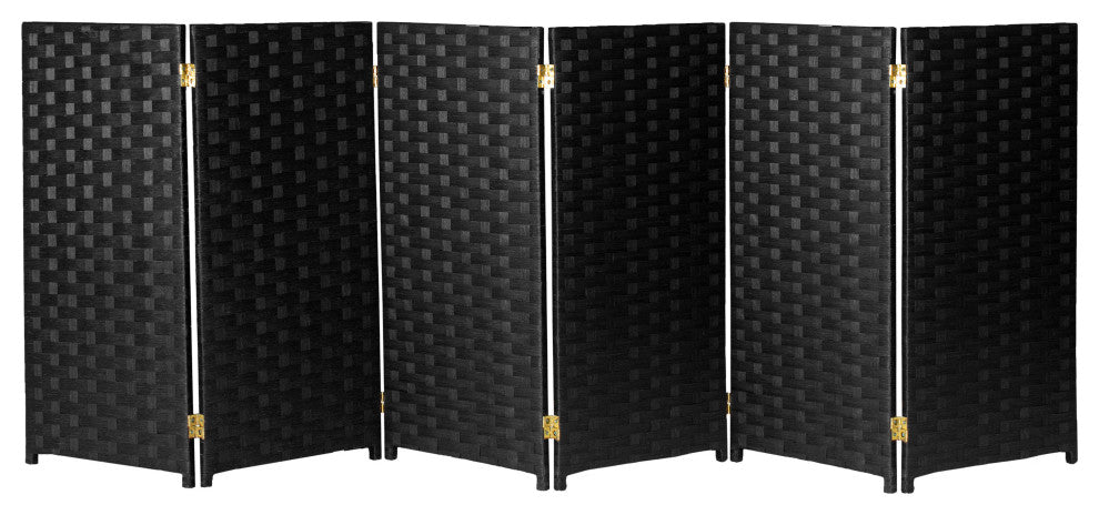 3 ft. Short Woven Fiber Room Divider 6 Panel Black