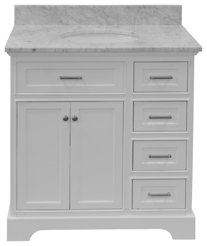 Aria 36" Bathroom Vanity, White, Carrara Marble