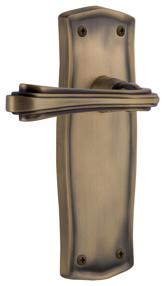 Prairie Plate With Fleur Lever, Antique Brass, Privacy, Non-Handed