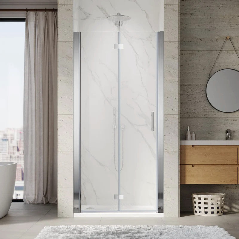 Sunny Shower 1/4" Frameless Chrome Finish Bi-Fold Shower Door