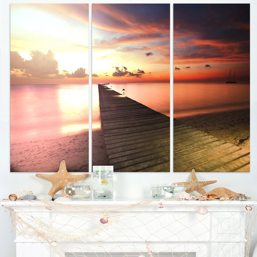 "Wooden Boardwalk into Colorful Sea" Metal Wall Art, 3 Panels, 36"x28"