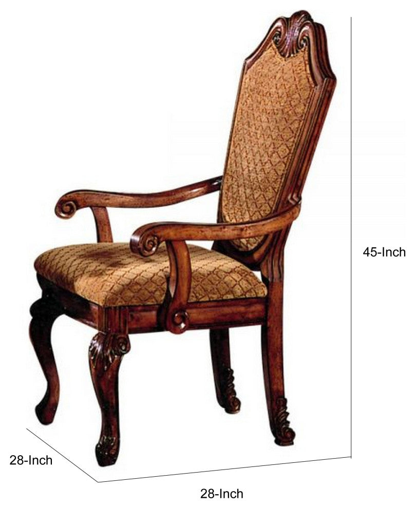 Benzara BM266509 Arm Chair With Fabric Seat and Crown Top, Set of 2, Brown