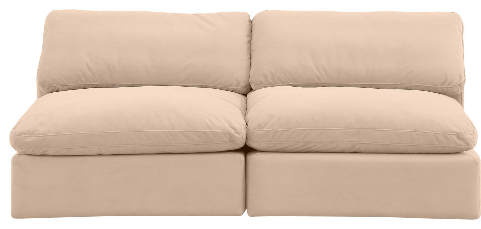 Comfy Upholstered Modular Sofa, Beige, 2-Piece: 2 Armless Chair, Velvet