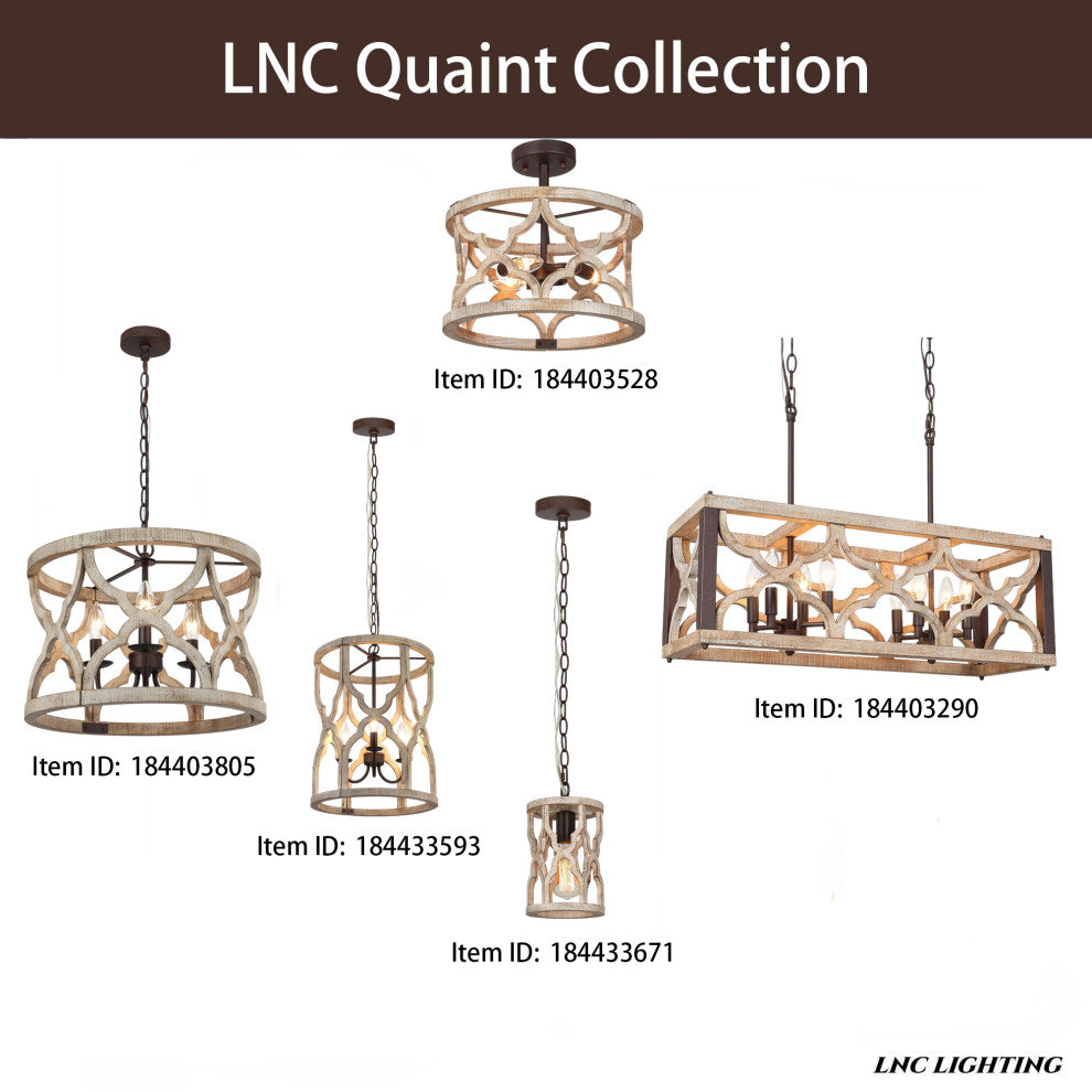 LNC 3-Light Distressed Wood/Bronze Farmhouse Drum Semi-Flush Mount Ceiling Light