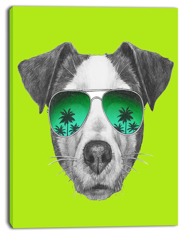 Jack Russell in Green Glasses, Contemporary Animal Art Canvas, 30"x40"