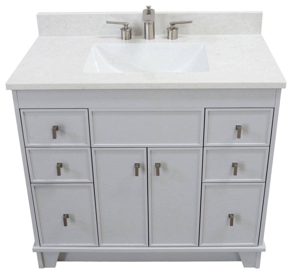 39" Single Sink Vanity, French Gray Finish With Engineered Stone Top