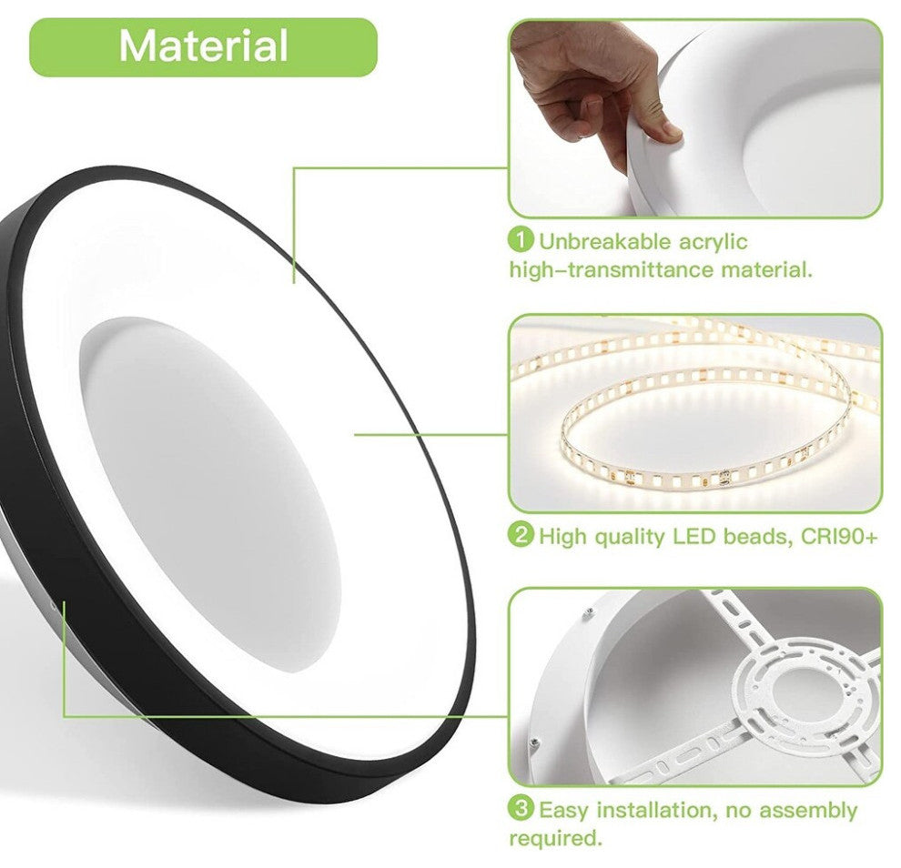 Black Flush Mount Ceiling Light 15" Circle Modern Ceiling Lamp